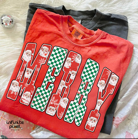 Checkered Merry Santa - CC Tee