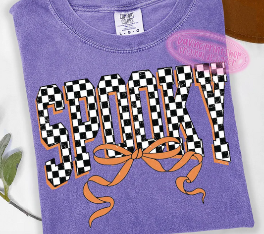 Spooky Checkered Bow - CC Tee